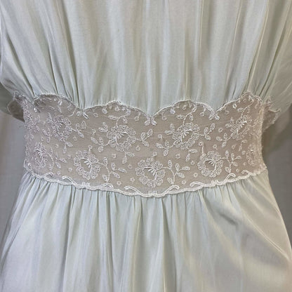 Vintage 1940's Nightgown | Pale Mint Green Rayon Crepe with Bone White Embroidered Chiffon | Size M, LG | Lady Leonora, Gown of the Month - Daggers & Dames