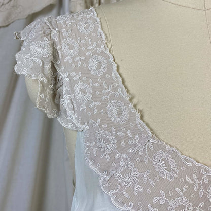 Vintage 1940's Nightgown | Pale Mint Green Rayon Crepe with Bone White Embroidered Chiffon | Size M, LG | Lady Leonora, Gown of the Month - Daggers & Dames