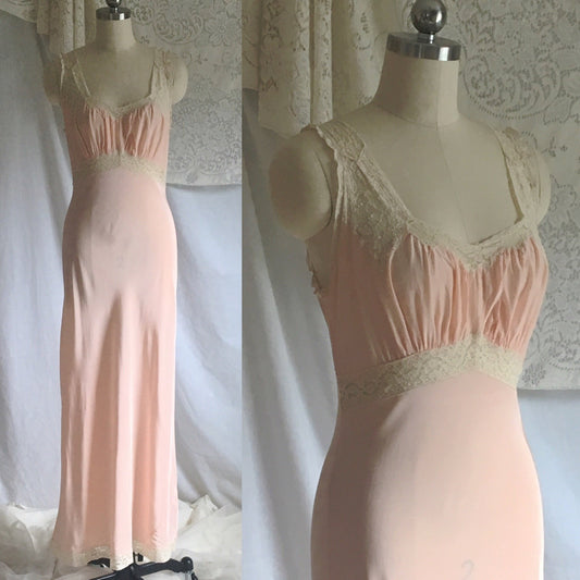 Vintage 1940's Nightgown | Pale Pink Rayon with Lace & Bias Cut | Size S, M - Daggers & Dames