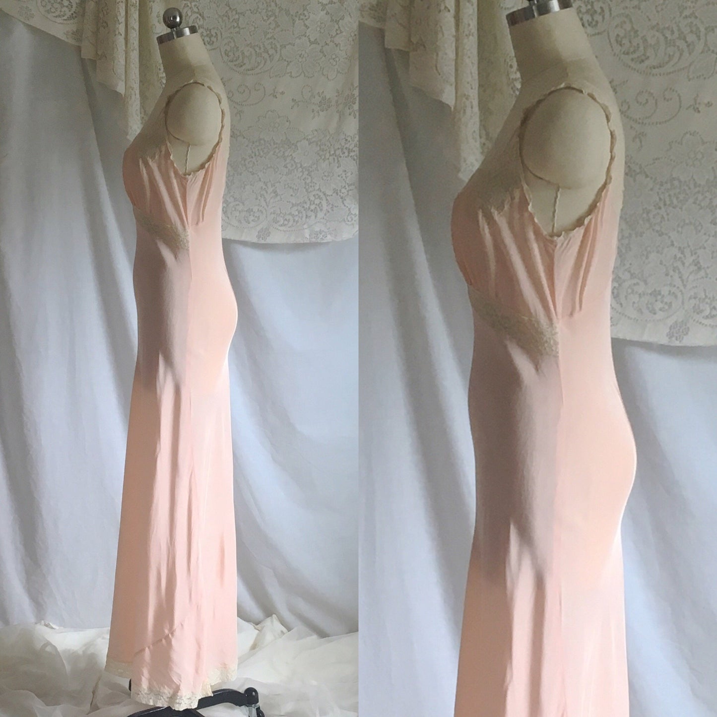 Vintage 1940's Nightgown | Pale Pink Rayon with Lace & Bias Cut | Size S, M - Daggers & Dames