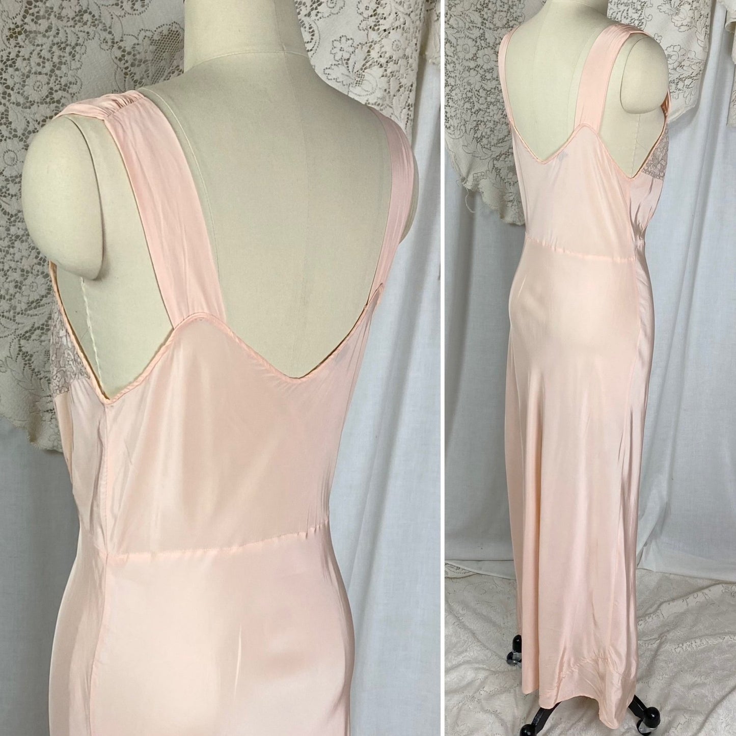 Vintage 1940’s Nightgown | Pale Pink Rayon with Lace | Size S, M | Laura Lane - Daggers & Dames
