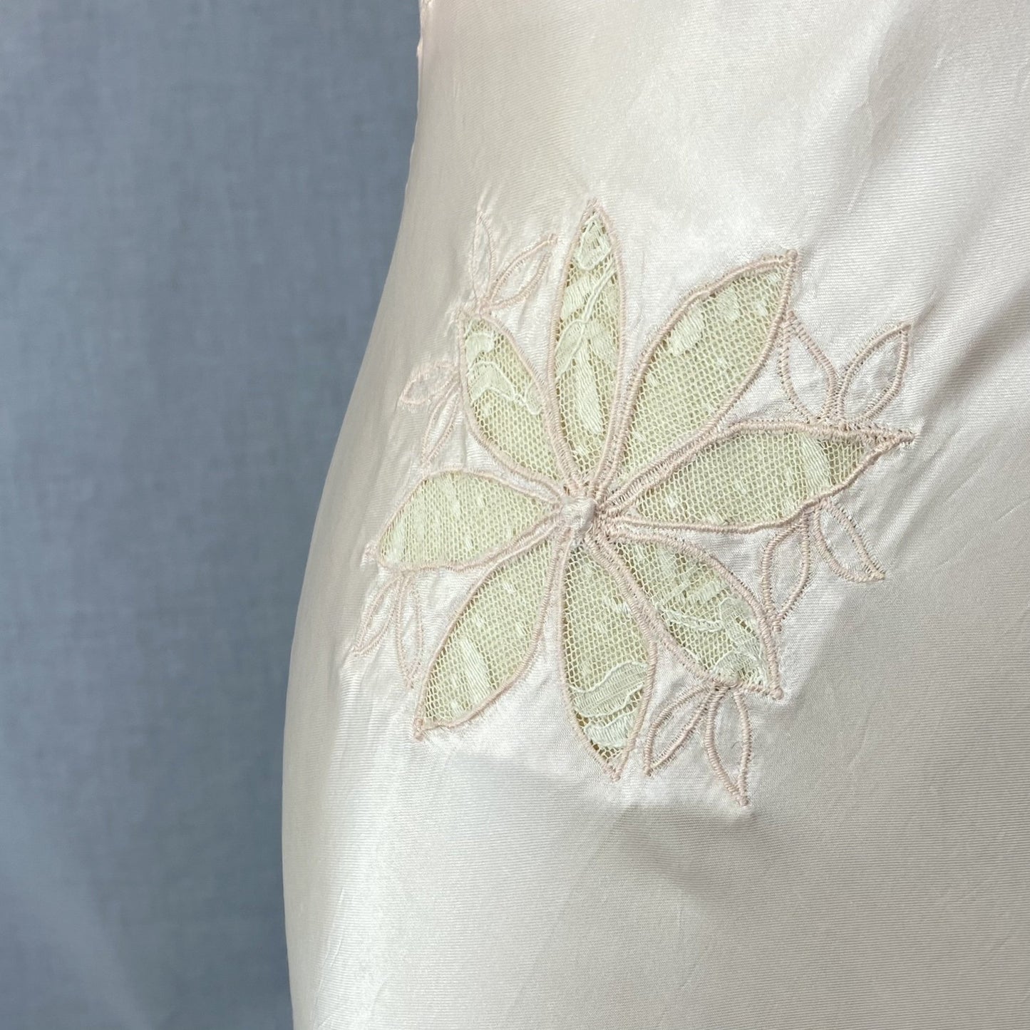 Vintage 1940's Nightgown | Pale Powder Pink Rayon Satin with Lace Floral Inserts & Faux Off Shoulder | Size XS, S | D'Amato - Daggers & Dames