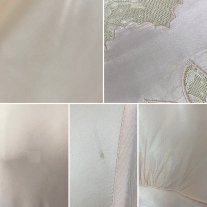 Vintage 1940's Nightgown | Pale Powder Pink Rayon Satin with Lace Floral Inserts & Faux Off Shoulder | Size XS, S | D'Amato - Daggers & Dames