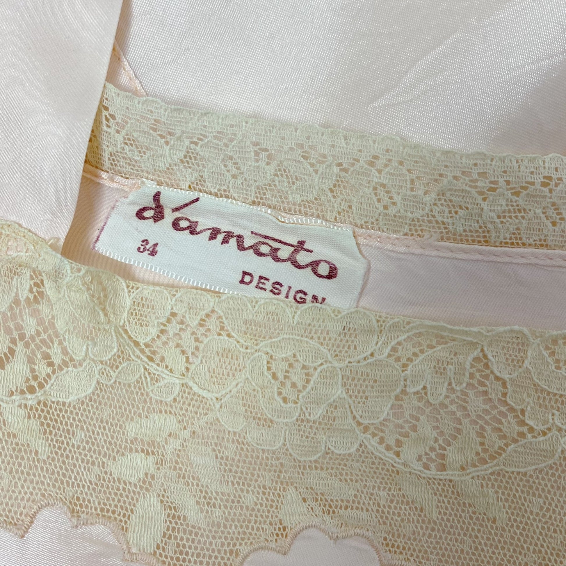 Vintage 1940's Nightgown | Pale Powder Pink Rayon Satin with Lace Floral Inserts & Faux Off Shoulder | Size XS, S | D'Amato - Daggers & Dames