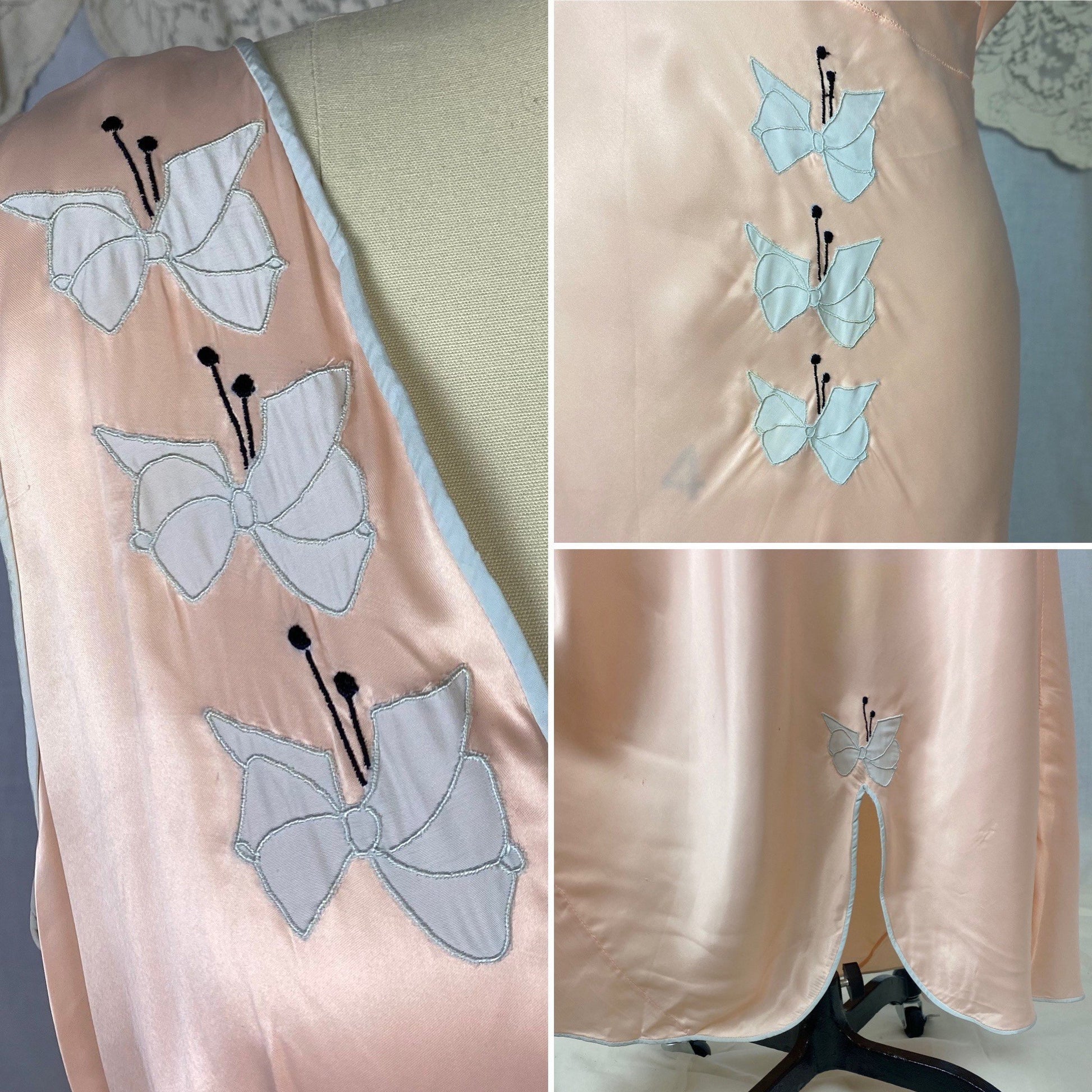 Vintage 1940's Nightgown | Pale Rose Pink with Baby Blue Butterfly Appliqués | Size 36-40 Bust, M/LG | Dwayne - Daggers & Dames