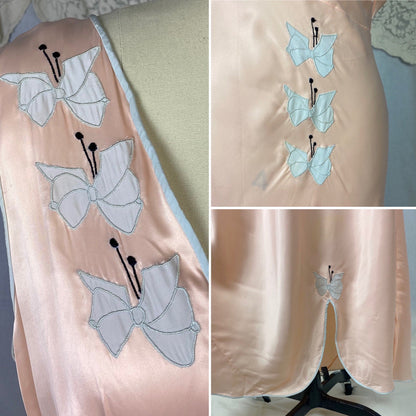 Vintage 1940's Nightgown | Pale Rose Pink with Baby Blue Butterfly Appliqués | Size 36-40 Bust, M/LG | Dwayne - Daggers & Dames