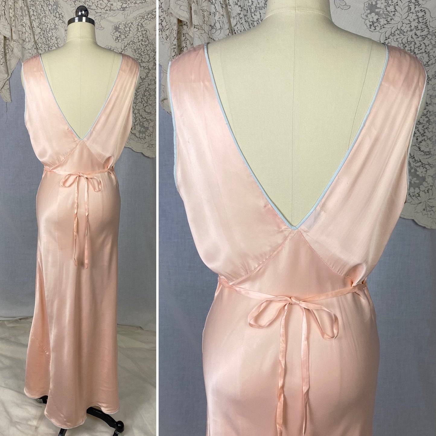 Vintage 1940's Nightgown | Pale Rose Pink with Baby Blue Butterfly Appliqués | Size 36-40 Bust, M/LG | Dwayne - Daggers & Dames