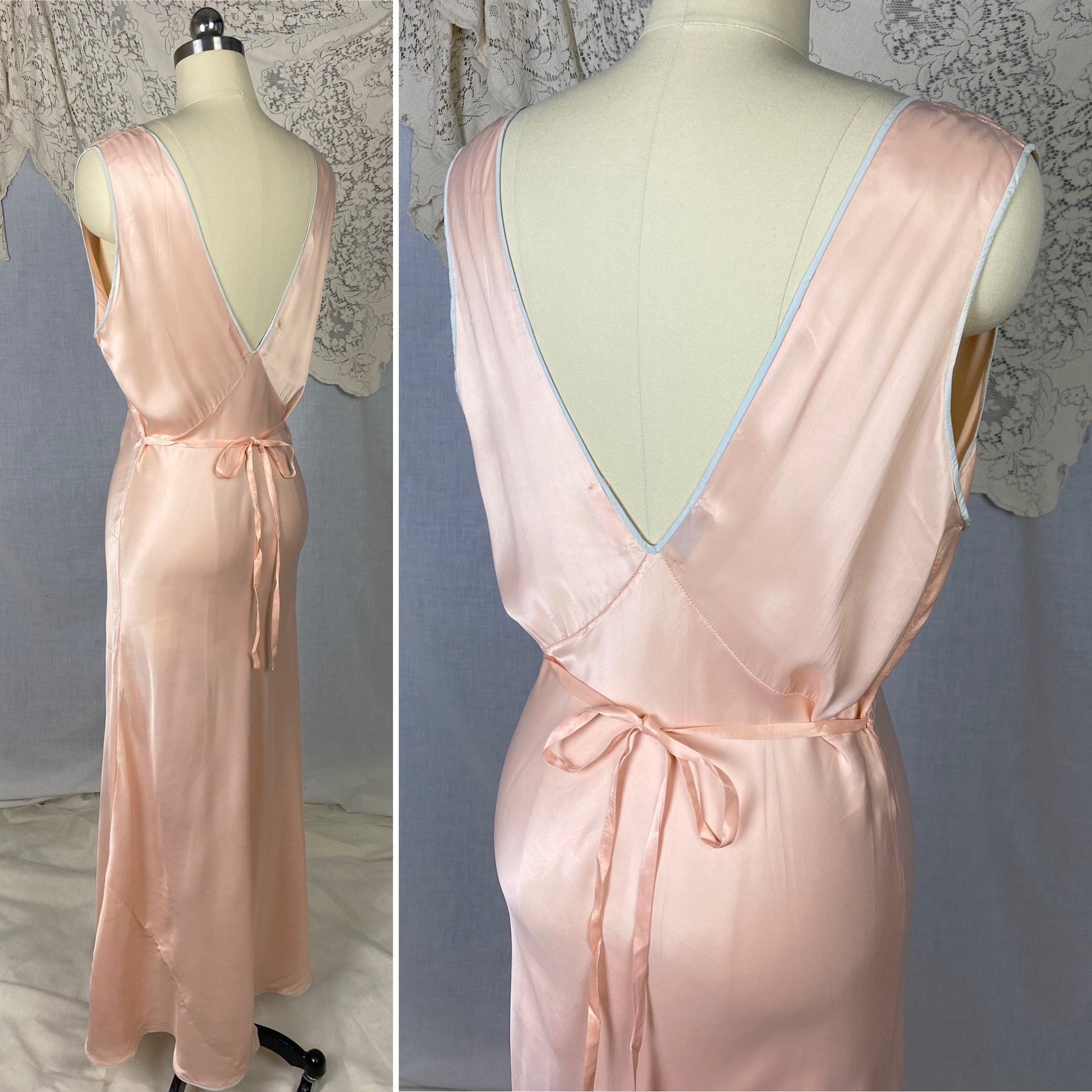 Vintage 1940's Nightgown | Pale Rose Pink with Baby Blue Butterfly Appliqués | Size 36-40 Bust, M/LG | Dwayne - Daggers & Dames
