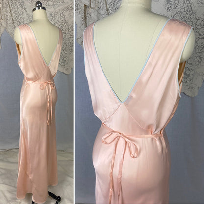 Vintage 1940's Nightgown | Pale Rose Pink with Baby Blue Butterfly Appliqués | Size 36-40 Bust, M/LG | Dwayne - Daggers & Dames
