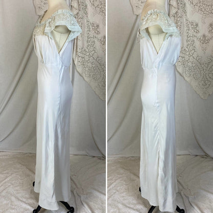 Vintage 1940's Nightgown | Palest Mint Green Rayon with Embroidered Chiffon | Size S, M | Barbizon - Daggers & Dames