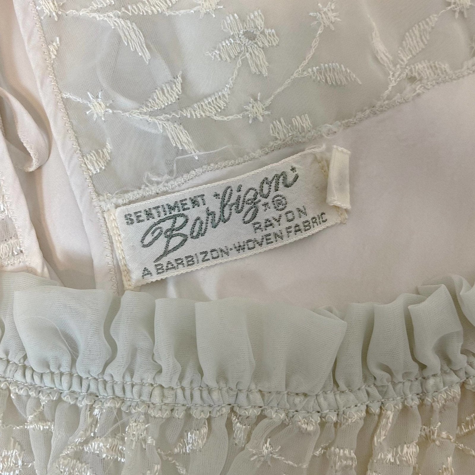 Vintage 1940's Nightgown | Palest Mint Green Rayon with Embroidered Chiffon | Size S, M | Barbizon - Daggers & Dames