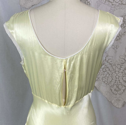 Vintage 1940's Nightgown | Pastel Yellow Rayon Satin with Bone White Chiffon & Ruffled Lace | Size XS, S | Forty Winks - Daggers & Dames