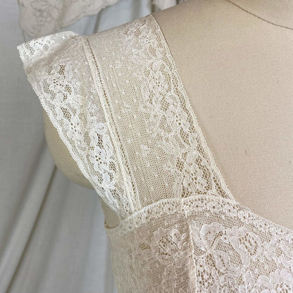 Vintage 1940's Nightgown | Pearlescent White Rayon Satin with Cotton Lace | Size XS | Prim-Lure - Daggers & Dames