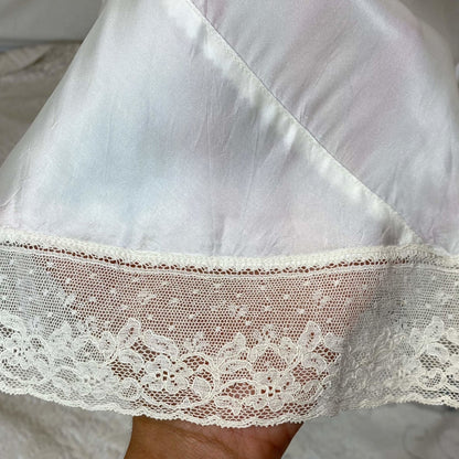 Vintage 1940's Nightgown | Pearlescent White Rayon Satin with Cotton Lace | Size XS | Prim-Lure - Daggers & Dames