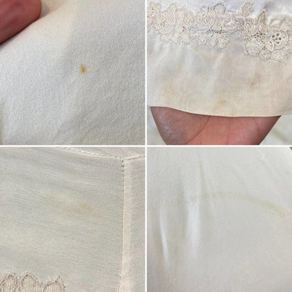 Vintage 1940's Nightgown | Pearly Ivory Silk with Chiffon & Floral Appliques | Size XS | Chevette - Daggers & Dames