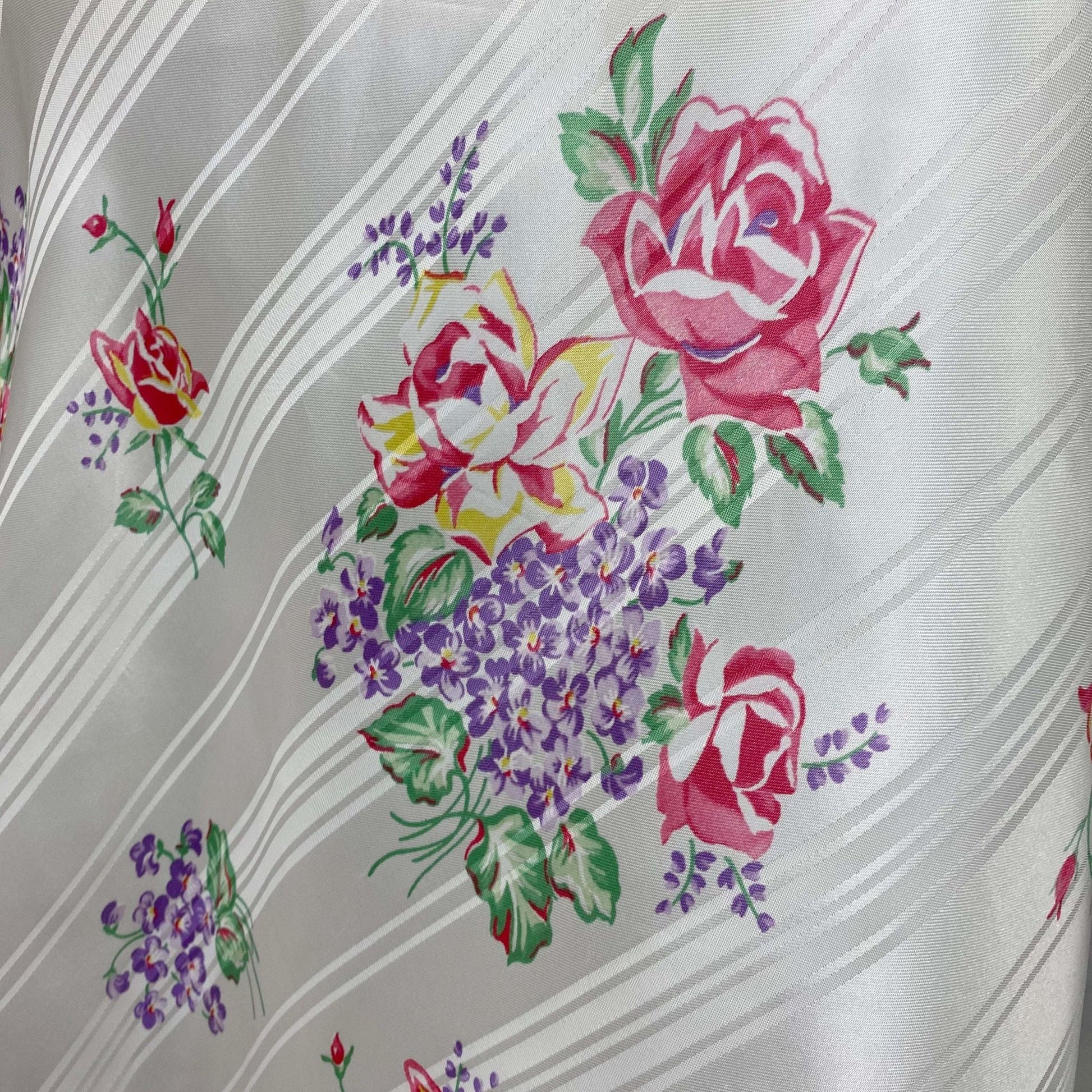 Vintage 1940's Nightgown | Pearly White Rayon Satin Striped Damask with Bold Floral Pattern | Size 40-44 Bust, LG/XL | Never Worn - Daggers & Dames