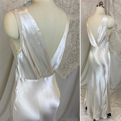 Vintage 1940's Nightgown | Pearly White Rayon Satin with Light Nude Lace | Size XS, S - Daggers & Dames