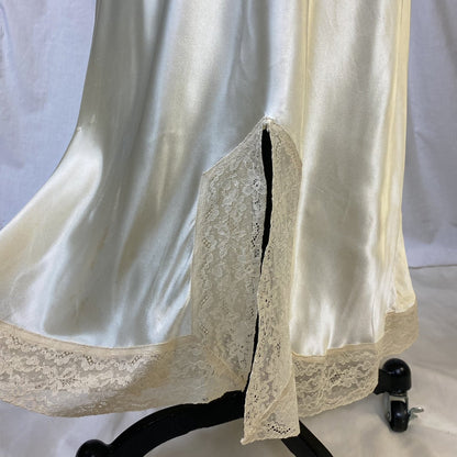 Vintage 1940's Nightgown & Peignoir Set | Champagne Rayon Satin with Sheer Lace Insets | Size XS - Daggers & Dames