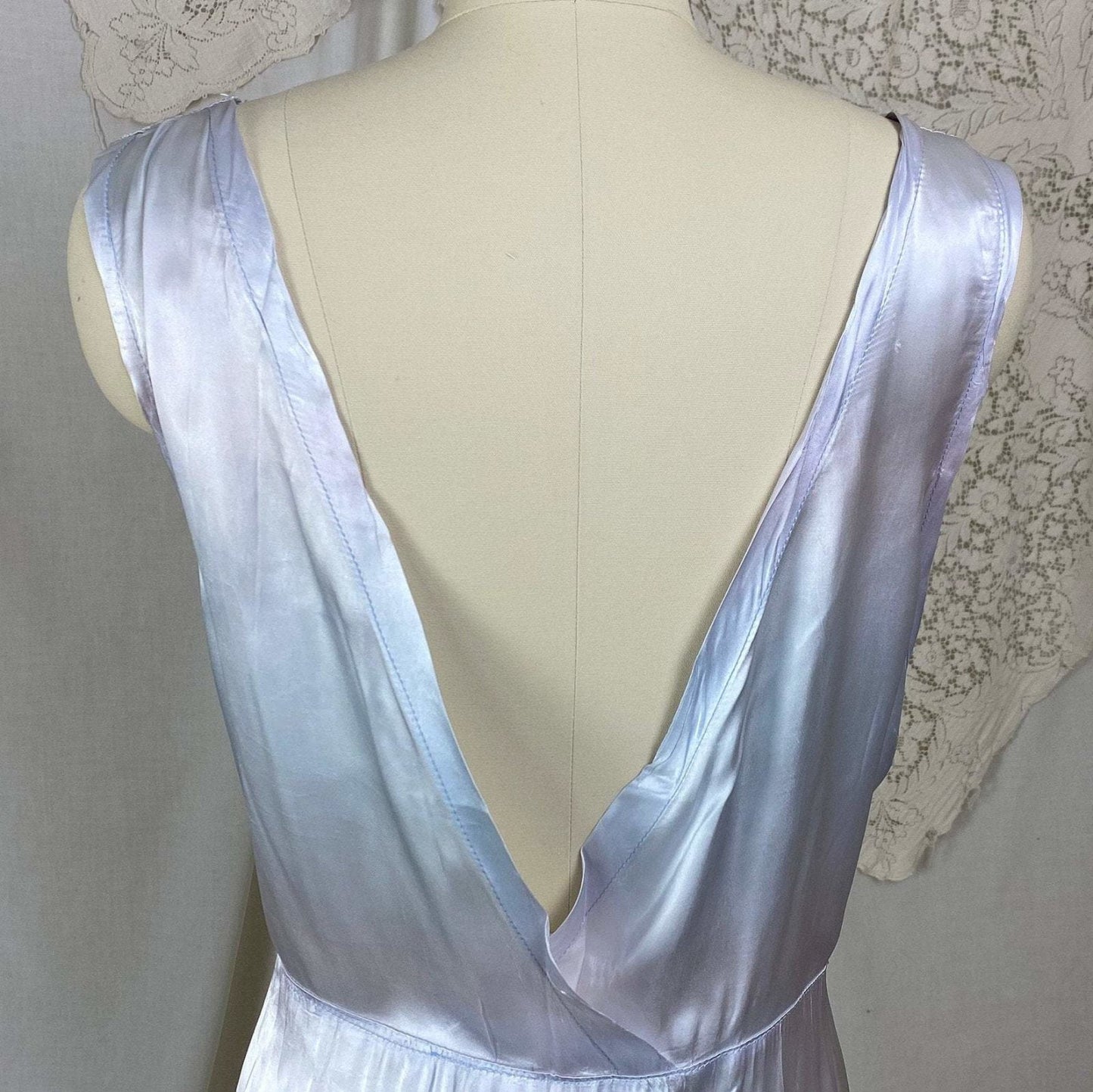 Vintage 1940's Nightgown | Periwinkle Blue Rayon Satin with Violet Patina | Size XXLG - Daggers & Dames