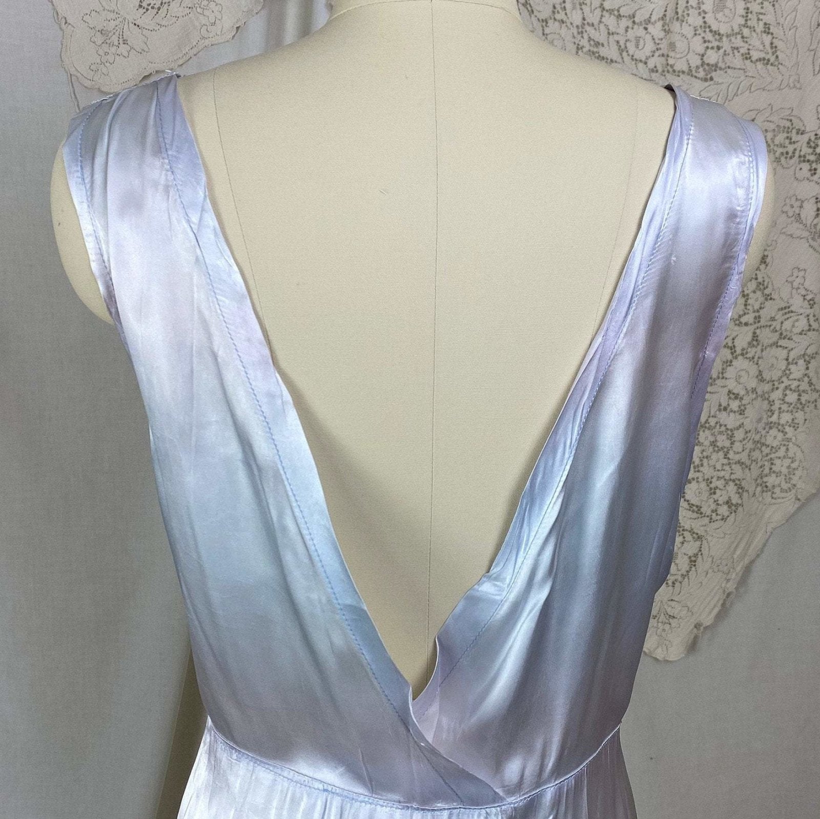 Vintage 1940's Nightgown | Periwinkle Blue Rayon Satin with Violet Patina | Size XXLG - Daggers & Dames