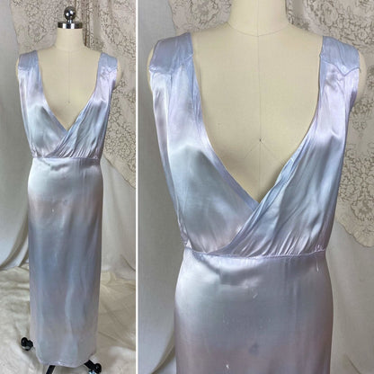 Vintage 1940's Nightgown | Periwinkle Blue Rayon Satin with Violet Patina | Size XXLG - Daggers & Dames