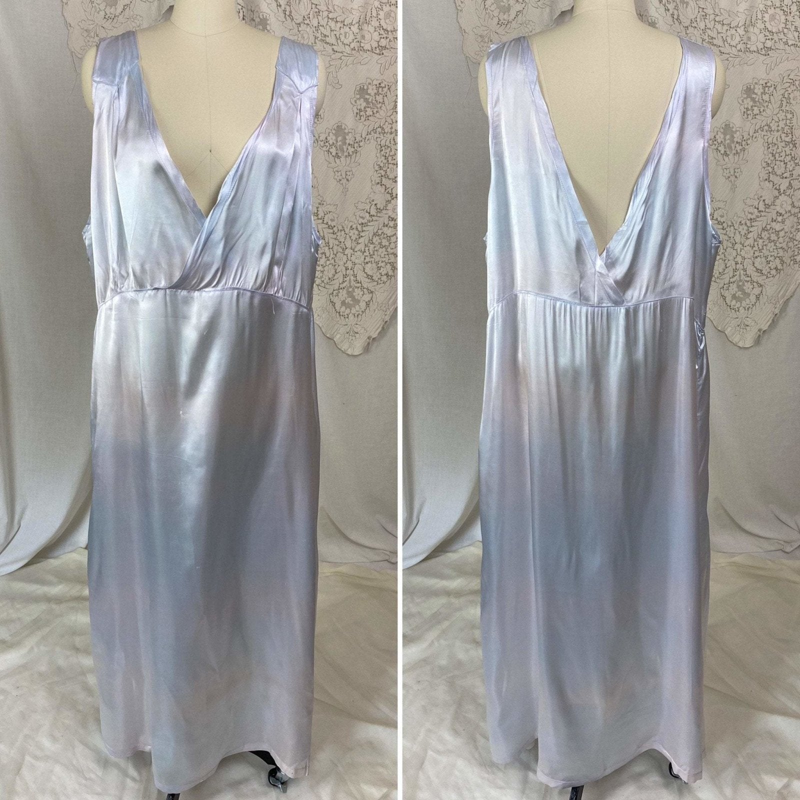 Vintage 1940's Nightgown | Periwinkle Blue Rayon Satin with Violet Patina | Size XXLG - Daggers & Dames
