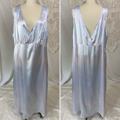 Vintage 1940's Nightgown | Periwinkle Blue Rayon Satin with Violet Patina | Size XXLG - Daggers & Dames