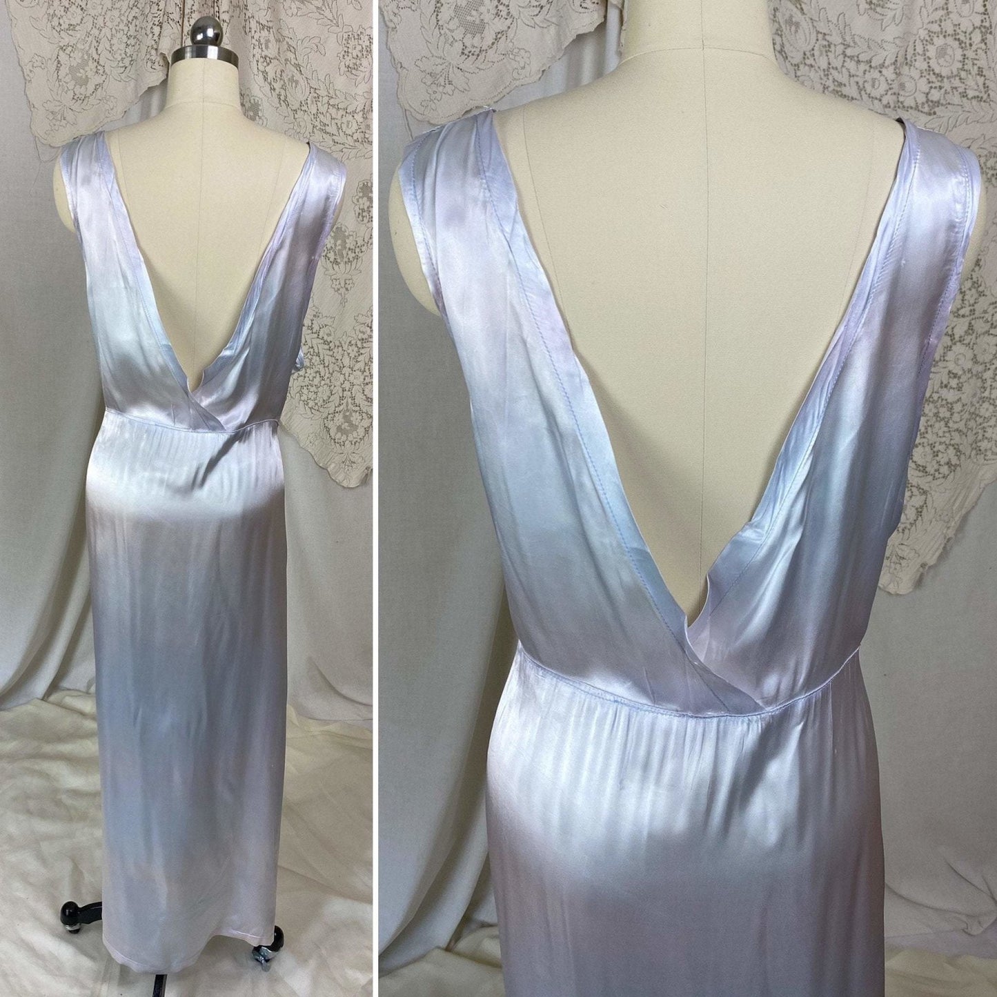 Vintage 1940's Nightgown | Periwinkle Blue Rayon Satin with Violet Patina | Size XXLG - Daggers & Dames