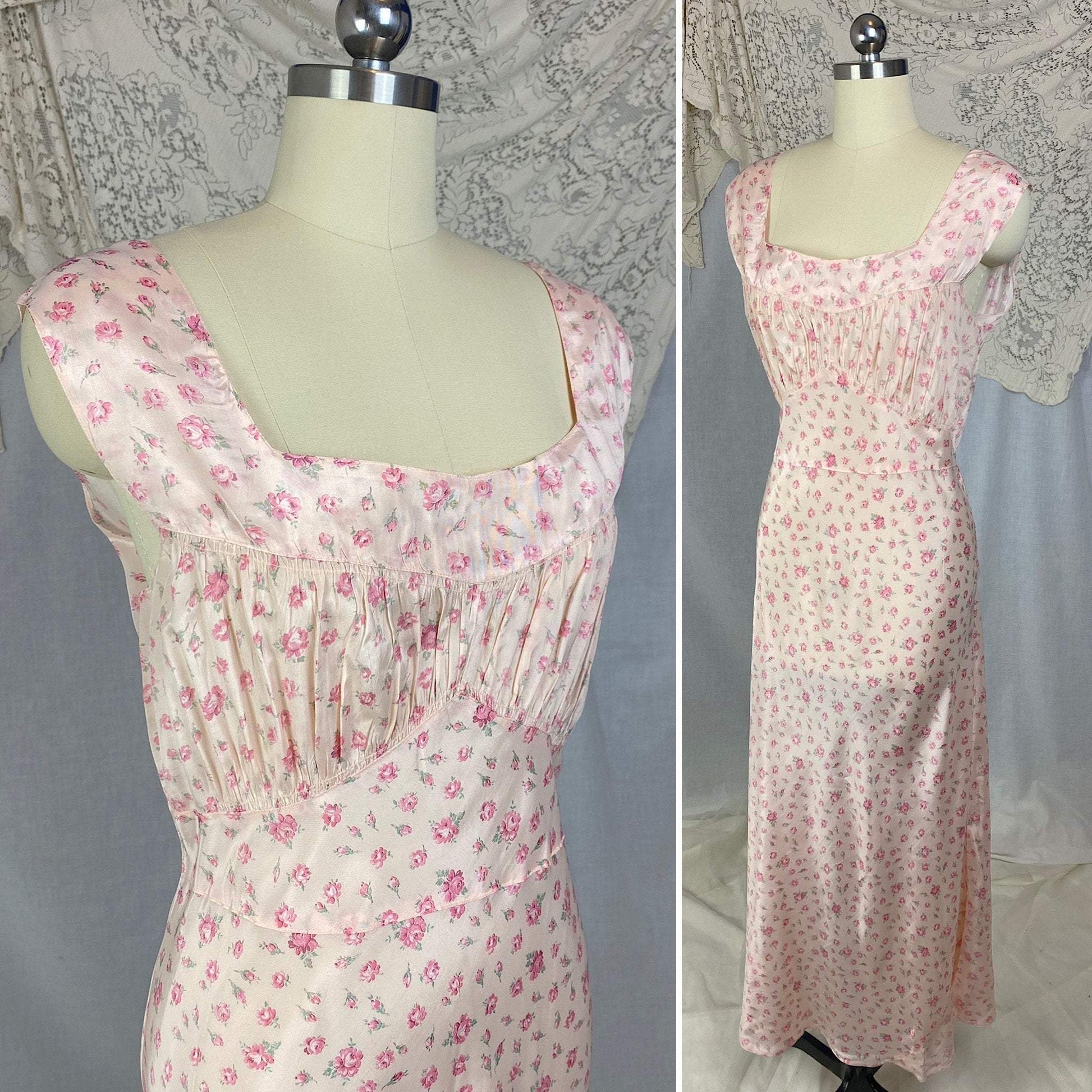 Vintage 1940's Nightgown | Petal Pink Rayon with Rose Floral Print | Size XL | Radcliffe - Daggers & Dames