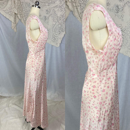 Vintage 1940's Nightgown | Petal Pink Rayon with Rose Floral Print | Size XL | Radcliffe - Daggers & Dames