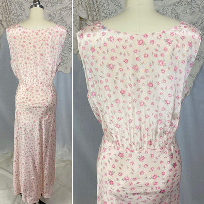 Vintage 1940's Nightgown | Petal Pink Rayon with Rose Floral Print | Size XL | Radcliffe - Daggers & Dames