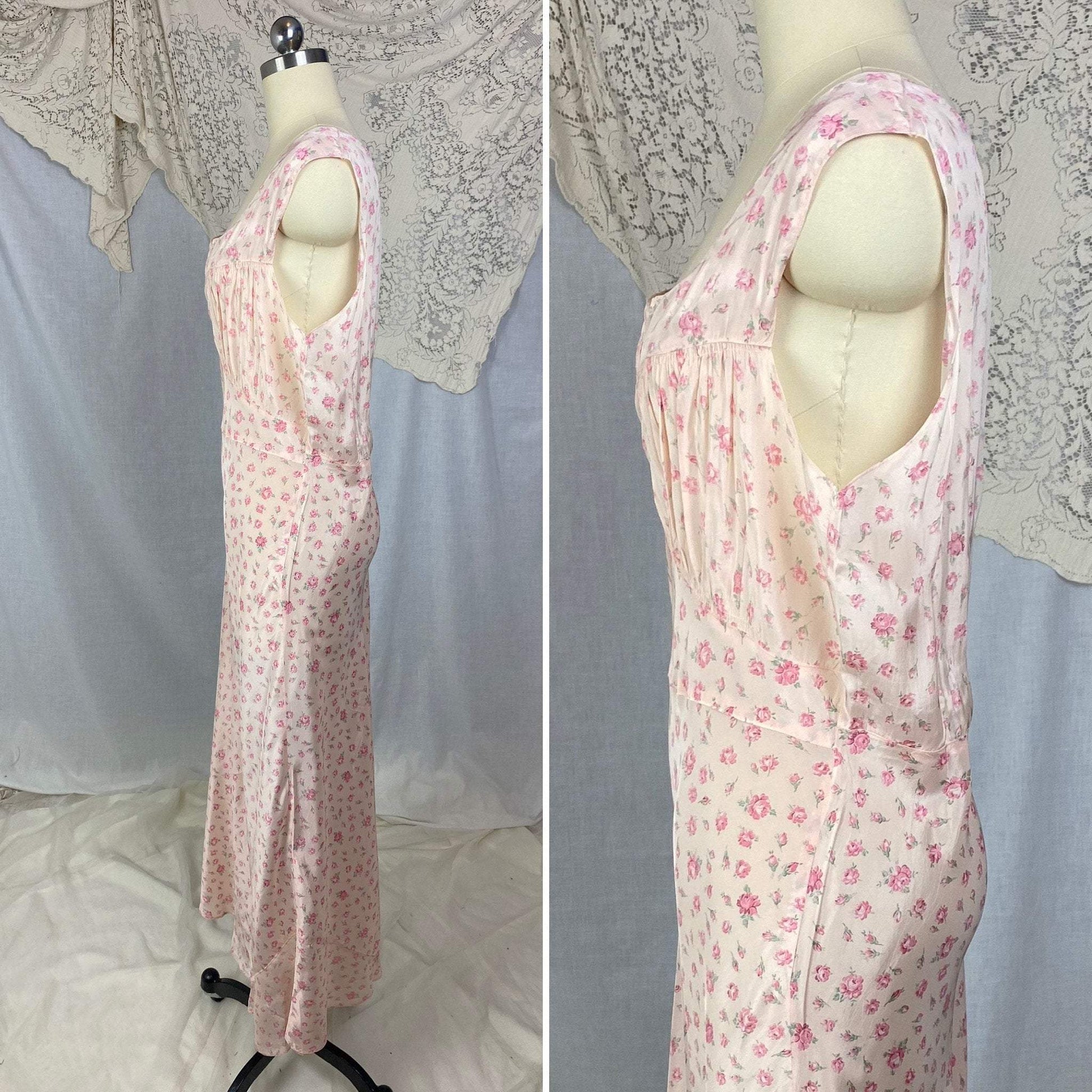 Vintage 1940's Nightgown | Petal Pink Rayon with Rose Floral Print | Size XL | Radcliffe - Daggers & Dames