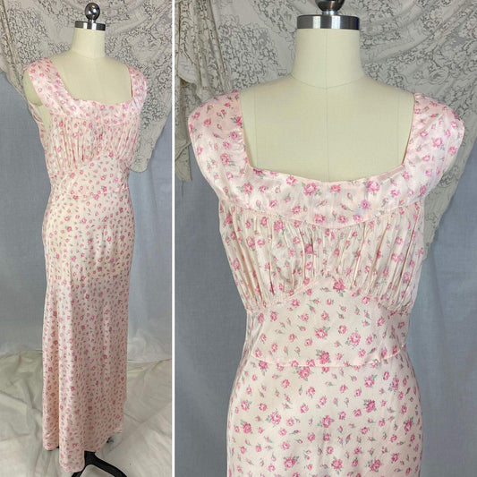 Vintage 1940's Nightgown | Petal Pink Rayon with Rose Floral Print | Size XL | Radcliffe - Daggers & Dames