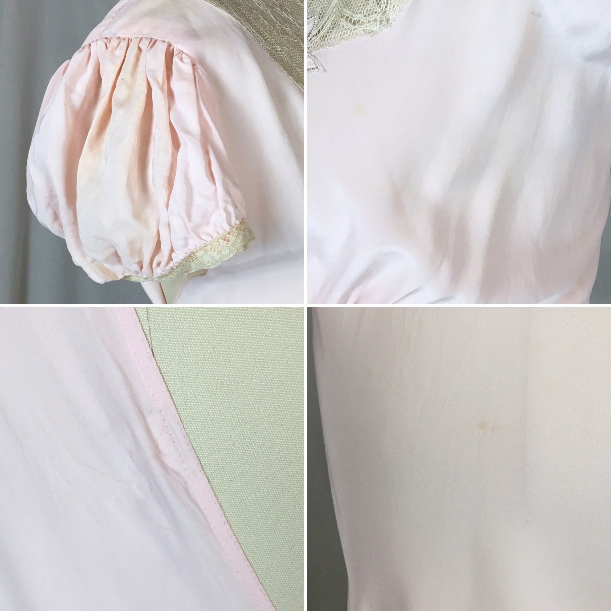 Vintage 1940's Nightgown | Powder Pink Rayon with Ecru Lace & Embroidered Flower Applique | Size XXL - Daggers & Dames