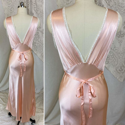 Vintage 1940's Nightgown | Rich Hand Stitched Silk Satin with Cream Lace | Size S, M | Yolande - Daggers & Dames
