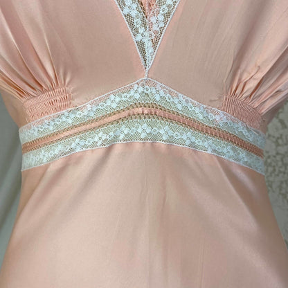 Vintage 1940's Nightgown | Rich Rose Pink Rayon Satin with White Floral Lace | Size XS, S | Never Worn - Daggers & Dames