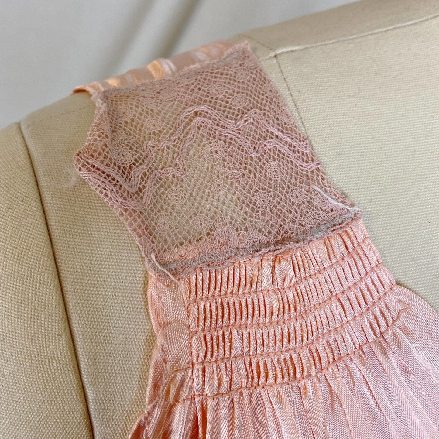 Vintage 1940's Nightgown | Rose Gold Pink Rayon Satin with Warm Nude Tambour Lace | Size S, M | Never Worn - Daggers & Dames