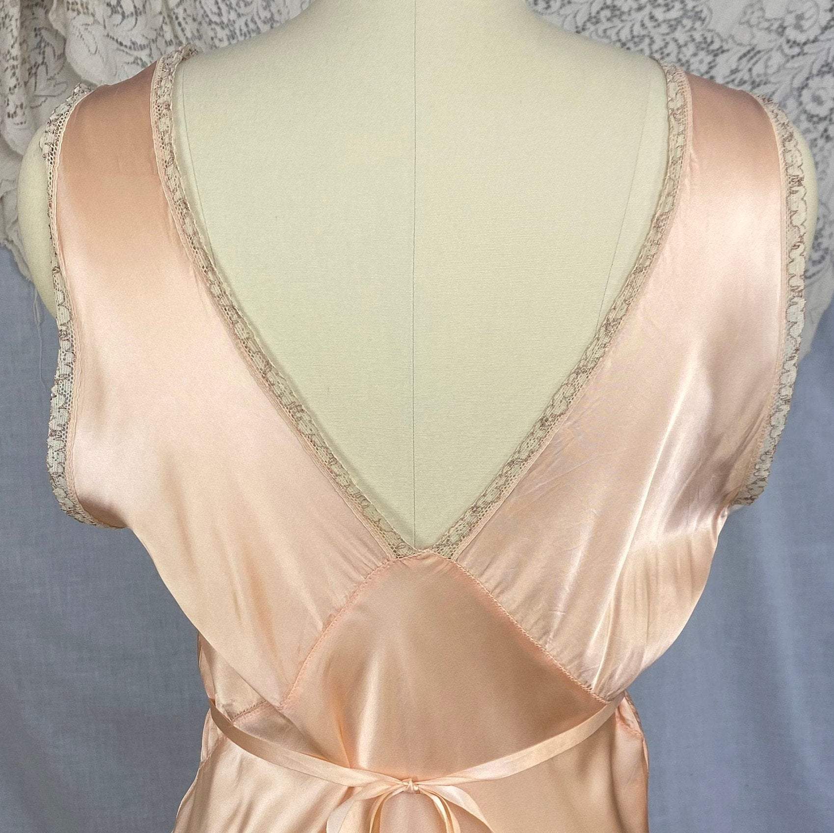 Vintage 1940's Nightgown | Rose Gold Rayon Satin with Ivory Alençon Lace | Size 36-38 Bust, M, LG | Never Worn - Daggers & Dames