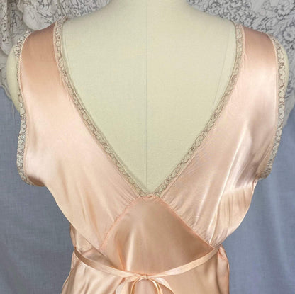 Vintage 1940's Nightgown | Rose Gold Rayon Satin with Ivory Alençon Lace | Size 36-38 Bust, M, LG | Never Worn - Daggers & Dames