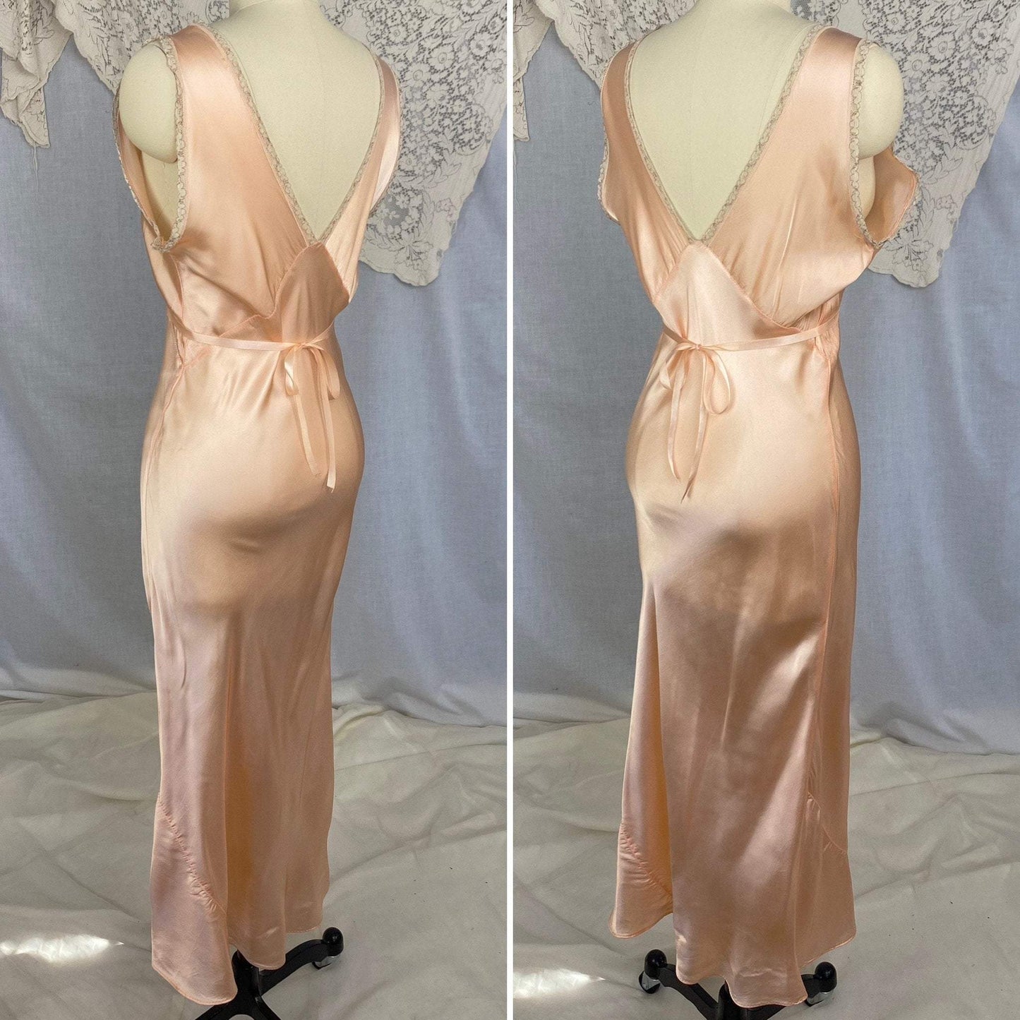 Vintage 1940's Nightgown | Rose Gold Rayon Satin with Ivory Alençon Lace | Size 36-38 Bust, M, LG | Never Worn - Daggers & Dames