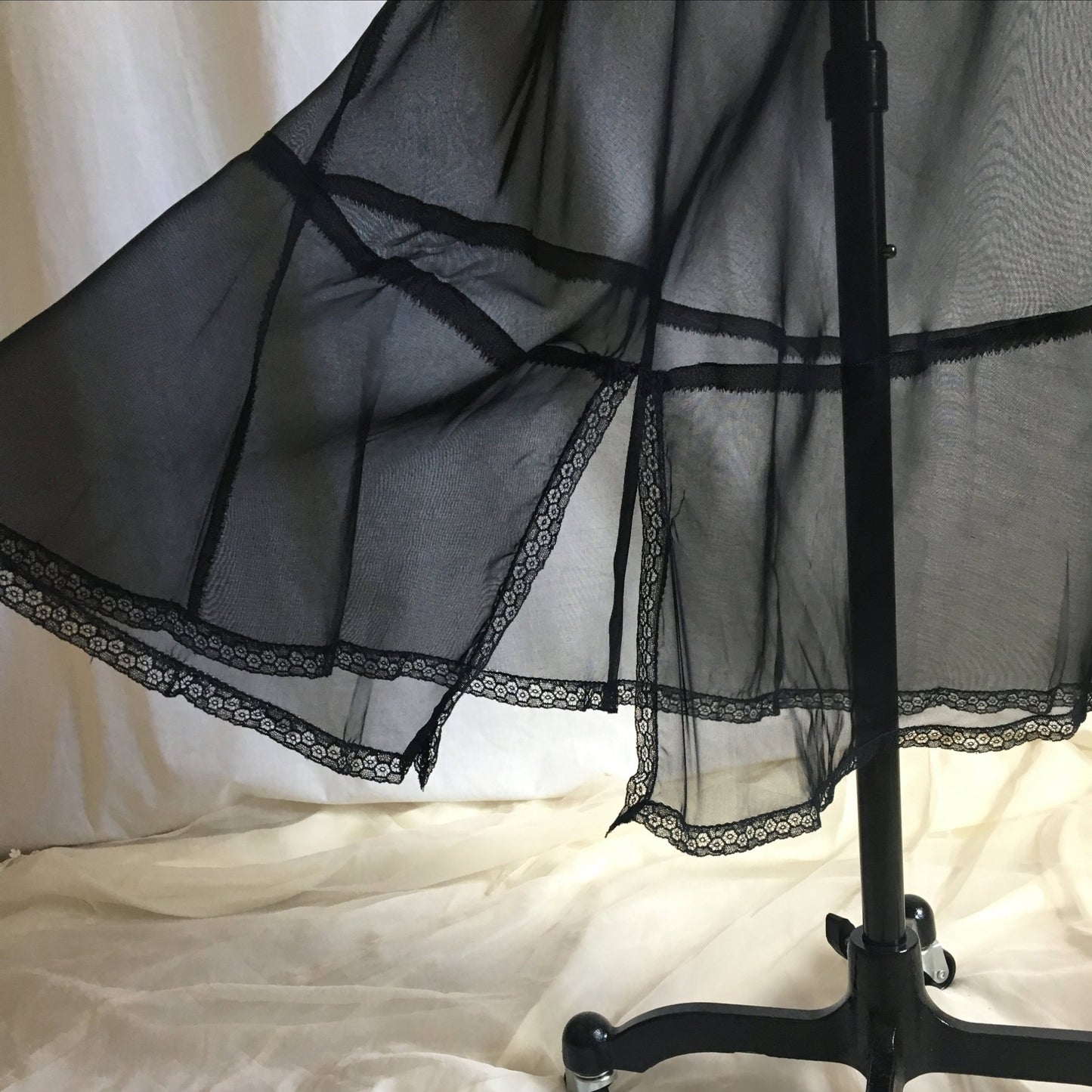 Vintage 1940's Nightgown | Sheer Black Rayon Chiffon with Lace & Cap Sleeves | New Old Stock | Size XS, S - Daggers & Dames
