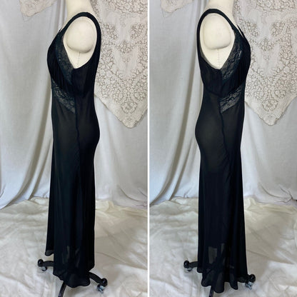 Vintage 1940's Nightgown | Sheer Black Rayon Chiffon with Lace | Size S, M - Daggers & Dames