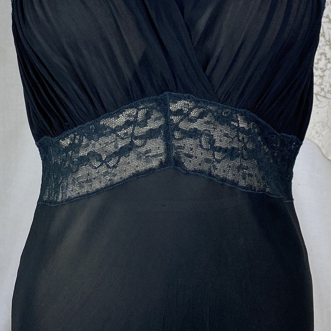 Vintage 1940's Nightgown | Sheer Black Rayon Chiffon with Lace | Size S, M - Daggers & Dames