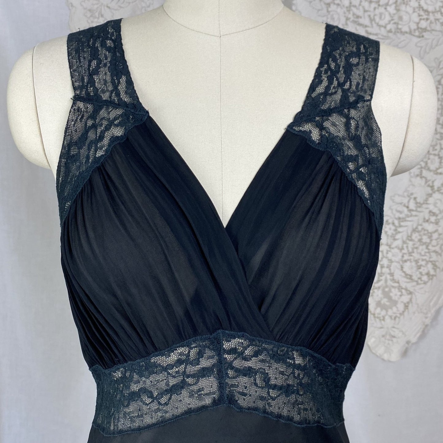 Vintage 1940's Nightgown | Sheer Black Rayon Chiffon with Lace | Size S, M - Daggers & Dames