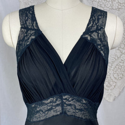 Vintage 1940's Nightgown | Sheer Black Rayon Chiffon with Lace | Size S, M - Daggers & Dames