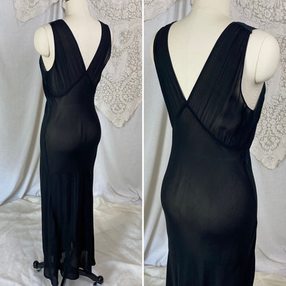 Vintage 1940's Nightgown | Sheer Black Rayon Chiffon with Lace | Size S, M - Daggers & Dames