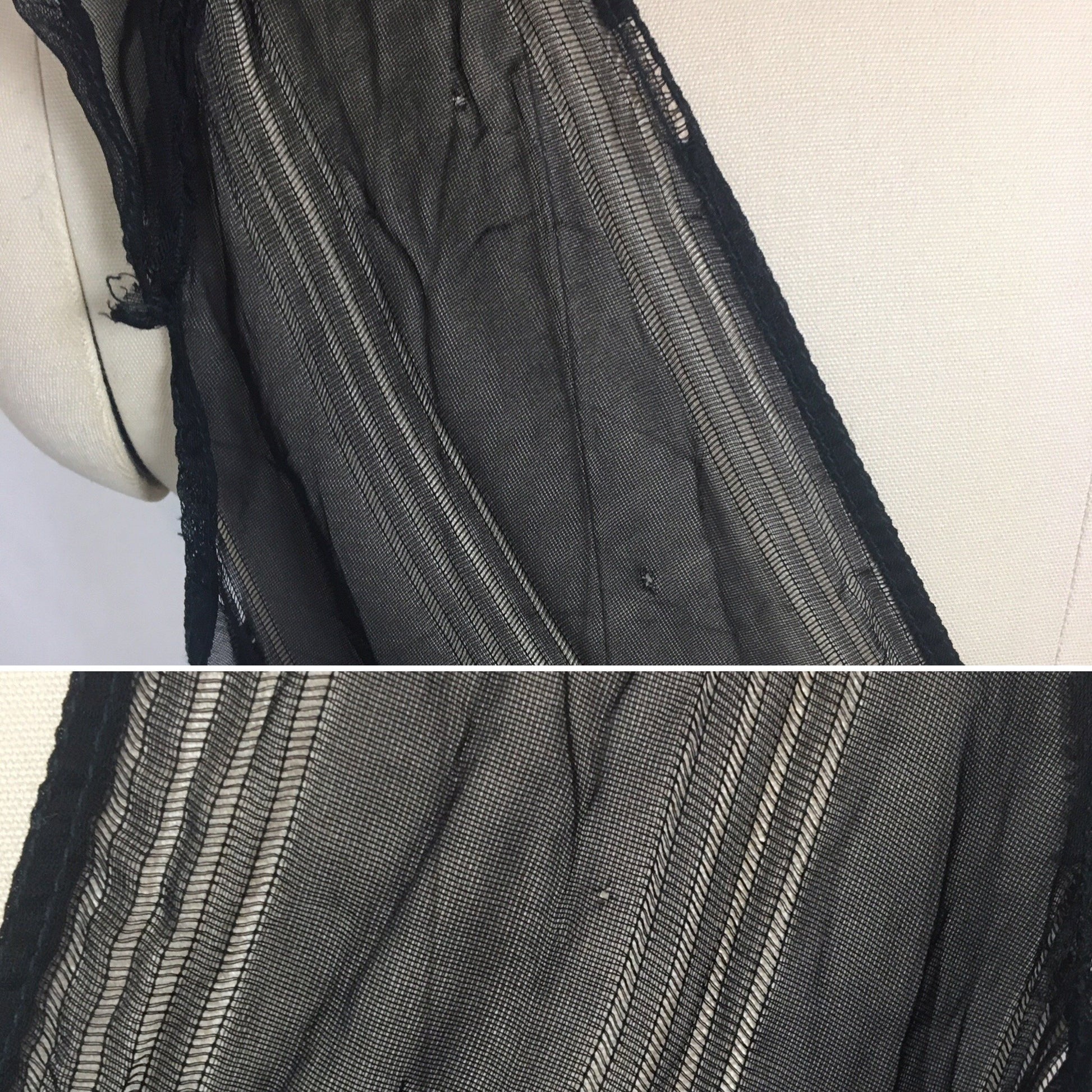 Vintage 1940's Nightgown | Sheer Black Rayon Chiffon with Ruffed Yoke & Stripes | Size SM, MED - Daggers & Dames