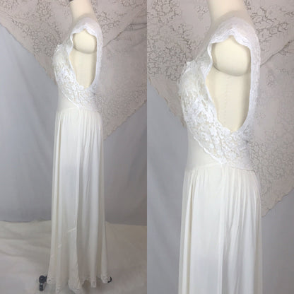 Vintage 1940's Nightgown | Sheer White Silk Chiffon with Ruffled Lace | Fischer Heavenly Silk Lingerie | Size MED - Daggers & Dames