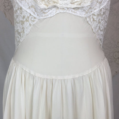 Vintage 1940's Nightgown | Sheer White Silk Chiffon with Ruffled Lace | Fischer Heavenly Silk Lingerie | Size MED - Daggers & Dames