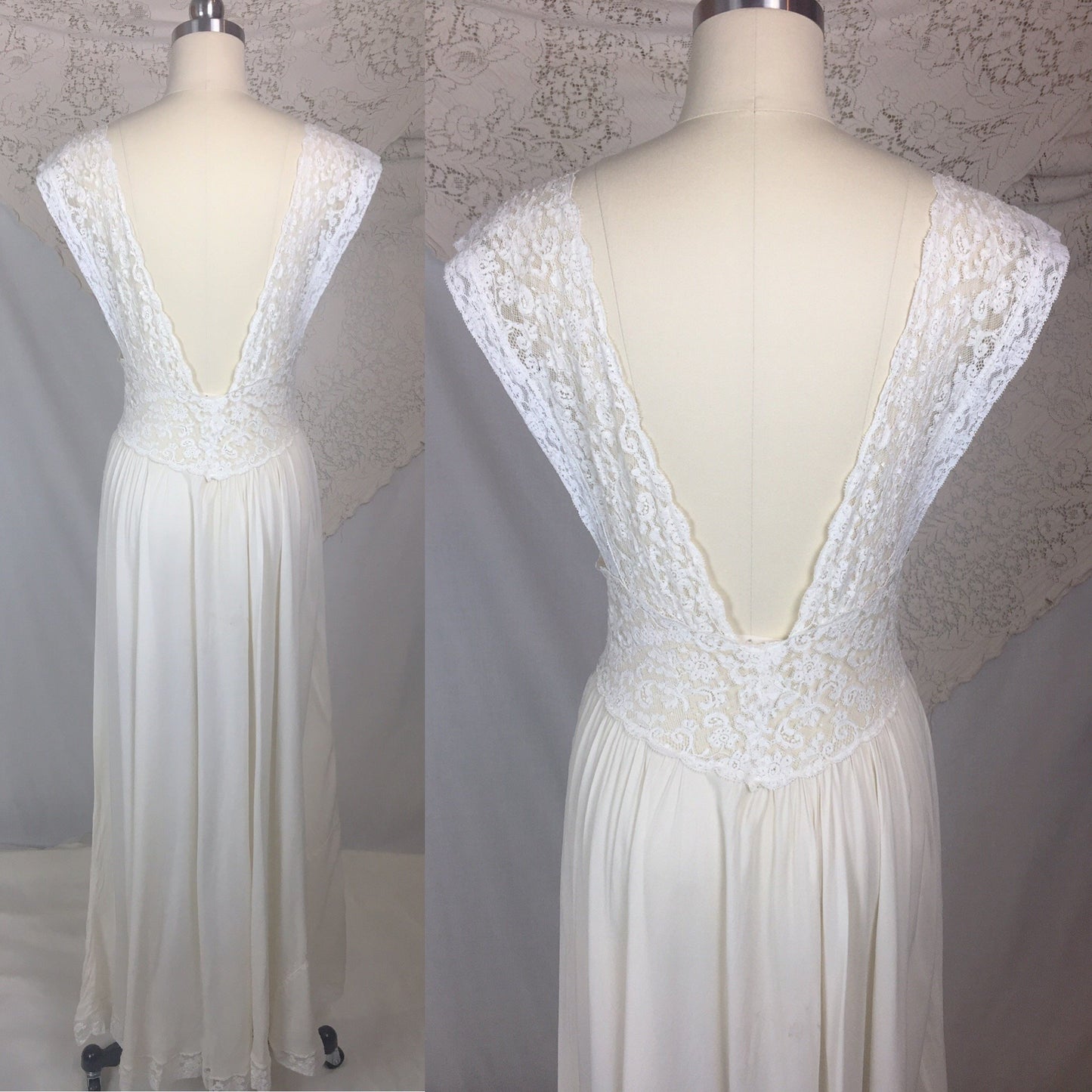 Vintage 1940's Nightgown | Sheer White Silk Chiffon with Ruffled Lace | Fischer Heavenly Silk Lingerie | Size MED - Daggers & Dames